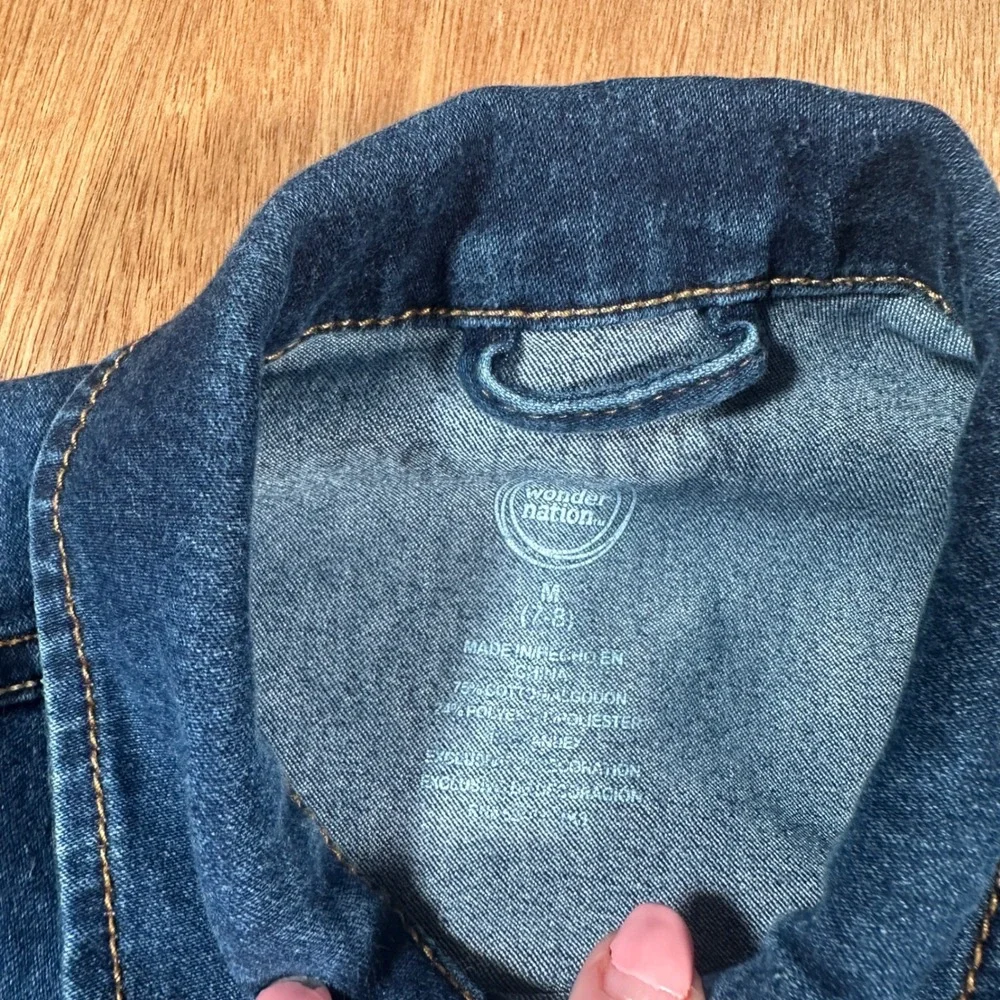 Wonder Nation Denim Jacket Kids Size M 7-8 Blue Embroidered Butterfly Rose Heart